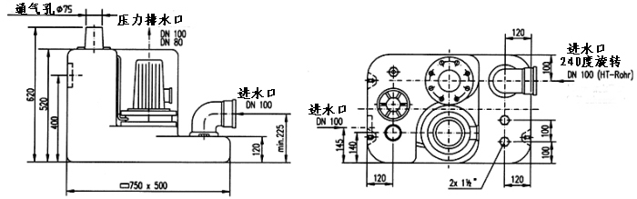 澤德污水提升機(jī)Boy尺寸圖